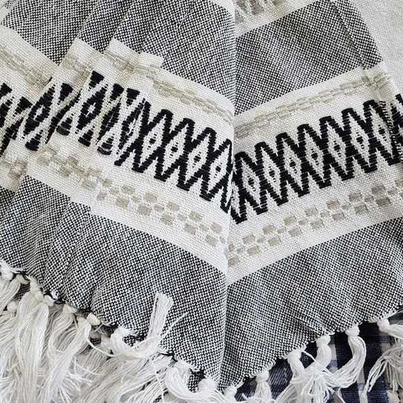 Bohemian Style Decorative Indian Cotton‎ Blue Throw Blanket With Texture 50x60in - Picture 5 of 13